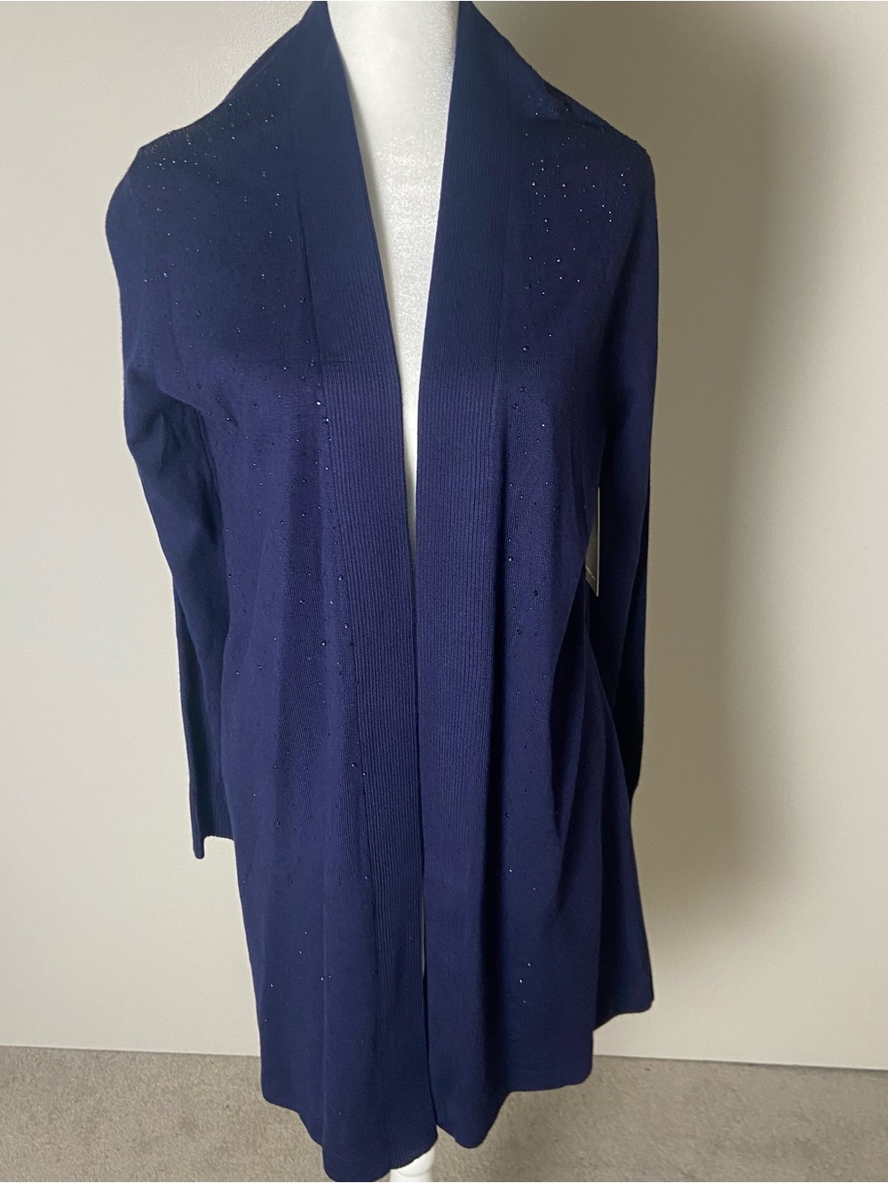 Open-Front Navy Women's Cardigan with Subtle Sparkle